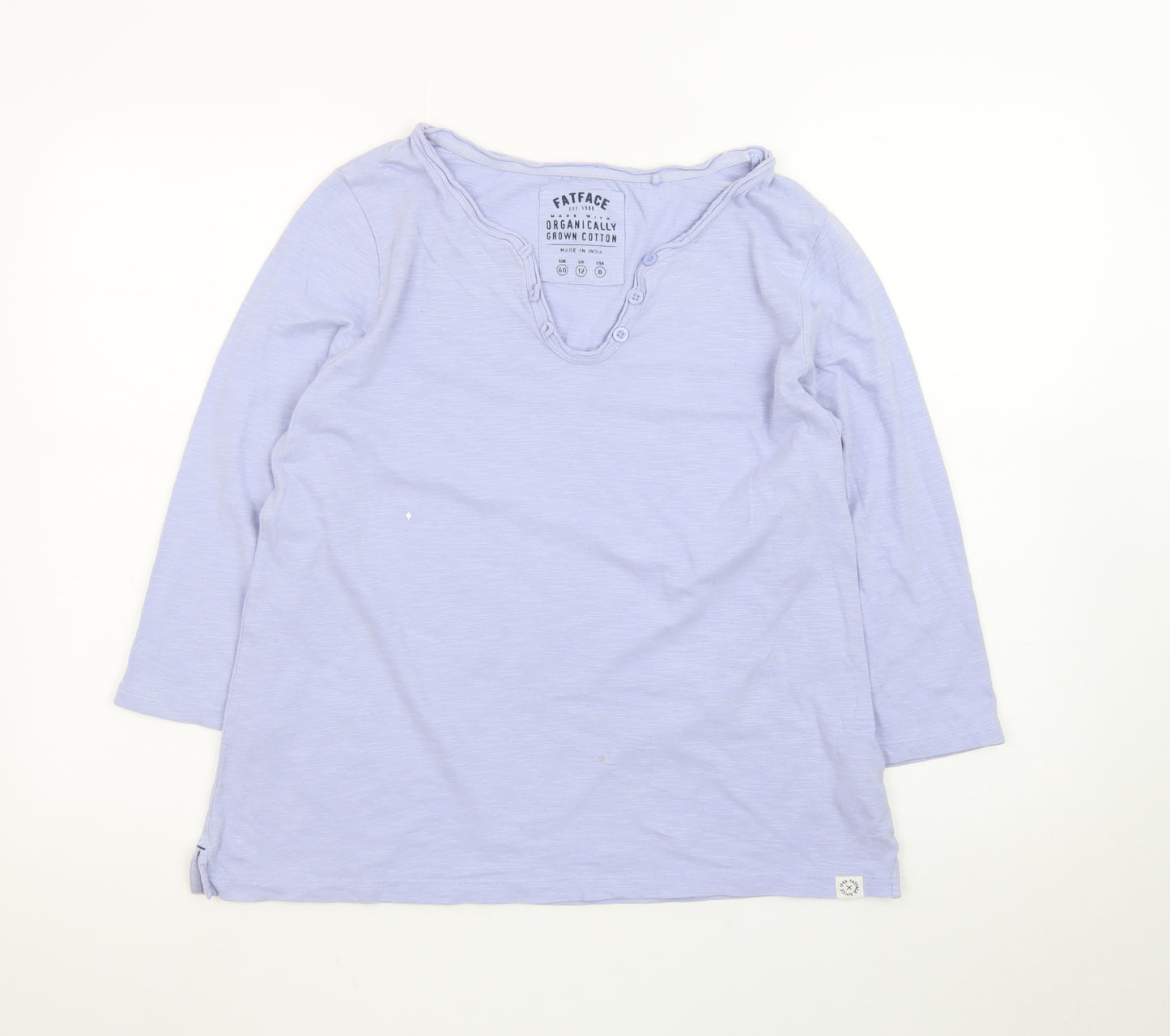 FatFace Womens Purple Henley 3/4 Sleeve Cotton T-Shirt Size 12