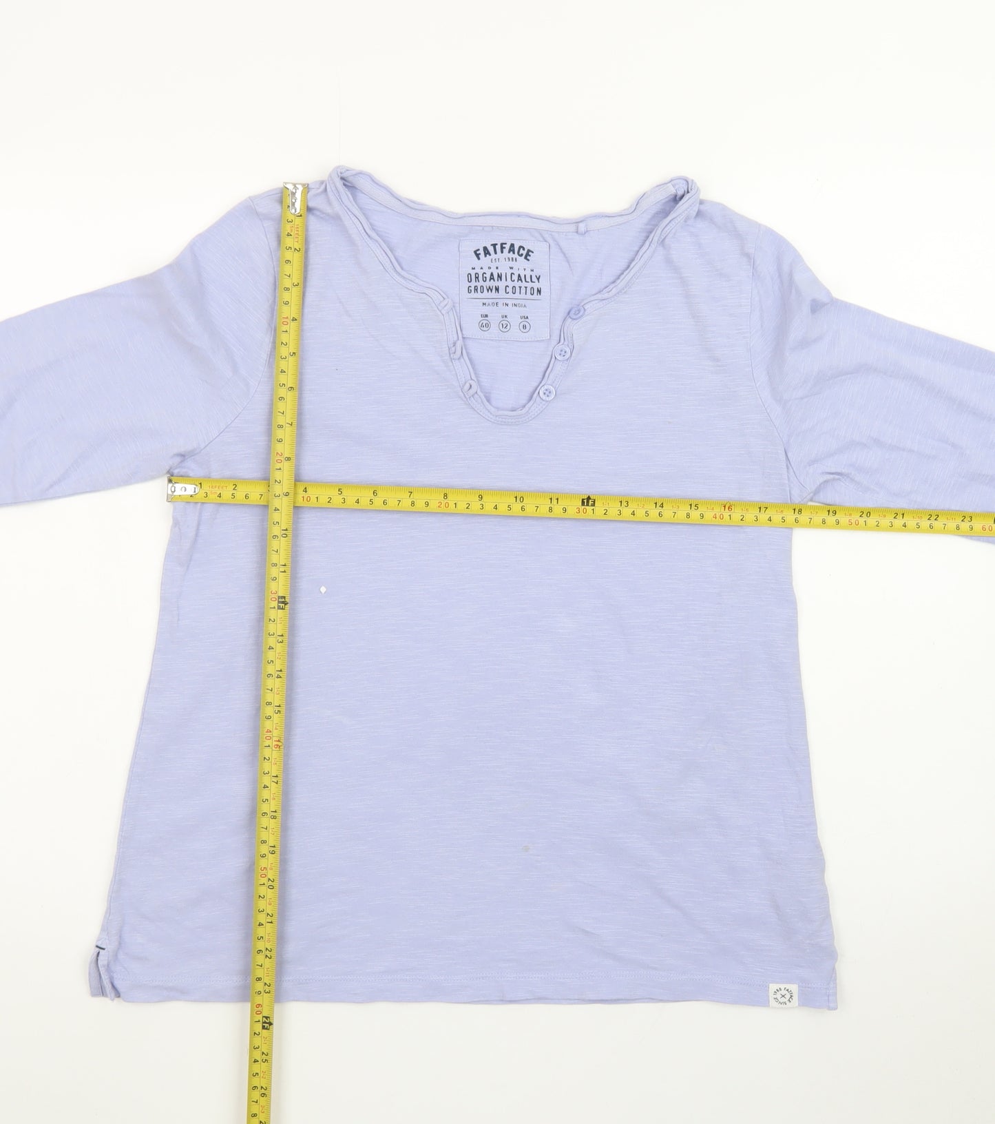 FatFace Womens Purple Henley 3/4 Sleeve Cotton T-Shirt Size 12