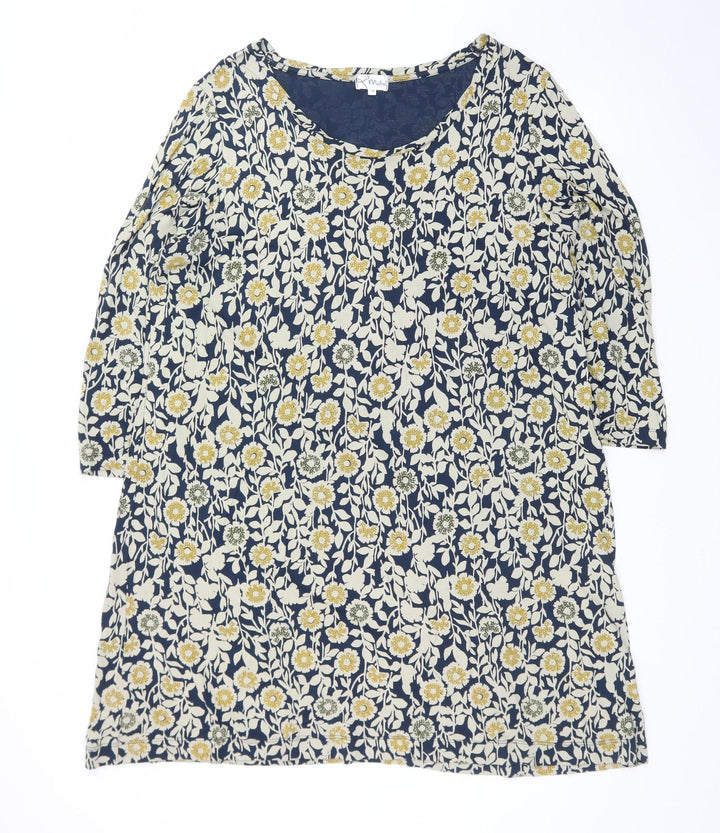 Mistral Womens Blue Floral Cotton Knee Length Shift Dress Size 18