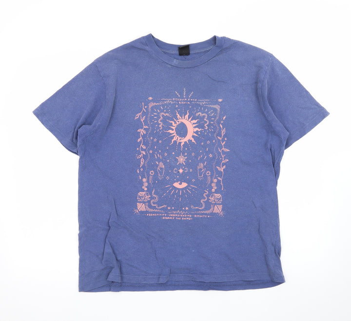 Urban Outfitters Men's Blue Cosmic Graphic Cotton T-Shirt Size M