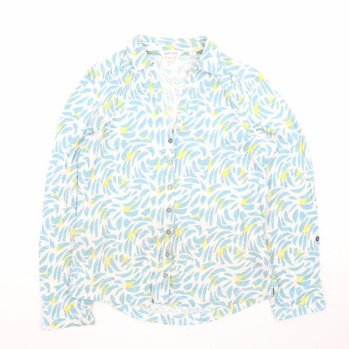 White Stuff Women's Blue Abstract Cotton Button-Up Shirt UK 10