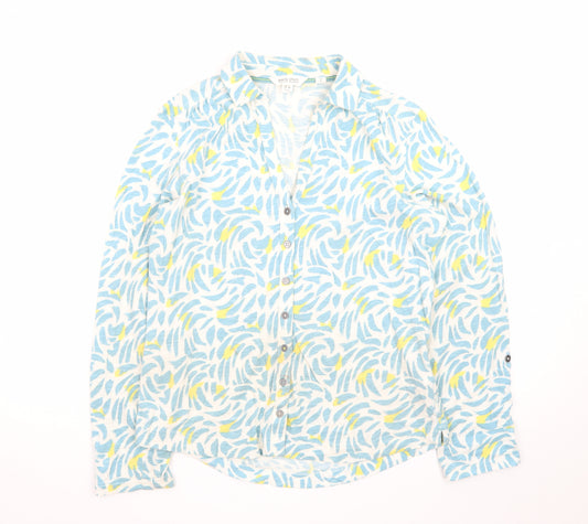 White Stuff Women's Blue Abstract Cotton Button-Up Shirt UK 10