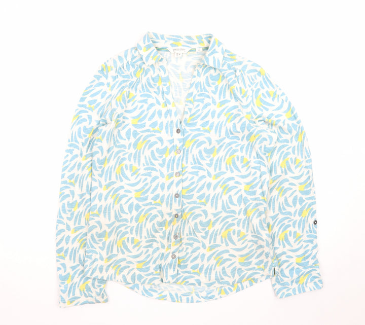 White Stuff Women's Blue Abstract Cotton Button-Up Shirt UK 10