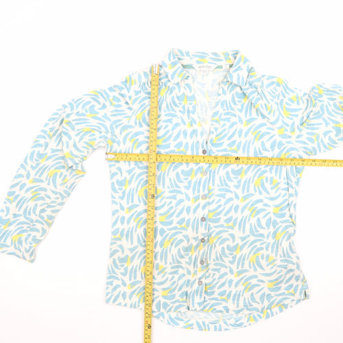 White Stuff Women's Blue Abstract Cotton Button-Up Shirt UK 10