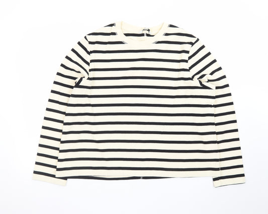 Marks and Spencer Women’s Black Striped Long Sleeve Cotton T-Shirt Size 18