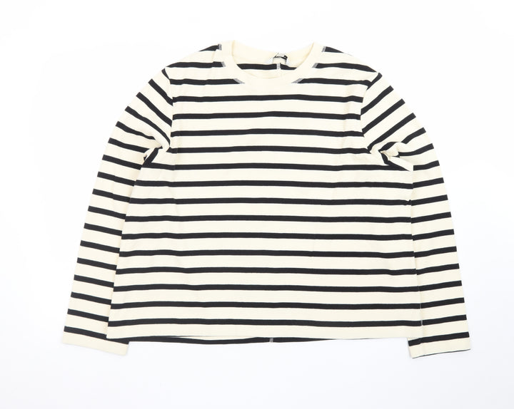 Marks and Spencer Women’s Black Striped Long Sleeve Cotton T-Shirt Size 18