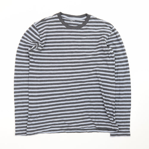 GAP Men's Grey Striped Long Sleeve Crew Neck Cotton T-Shirt Size M