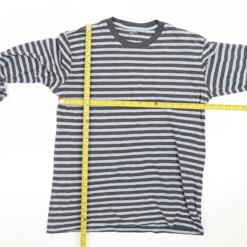 GAP Men's Grey Striped Long Sleeve Crew Neck Cotton T-Shirt Size M