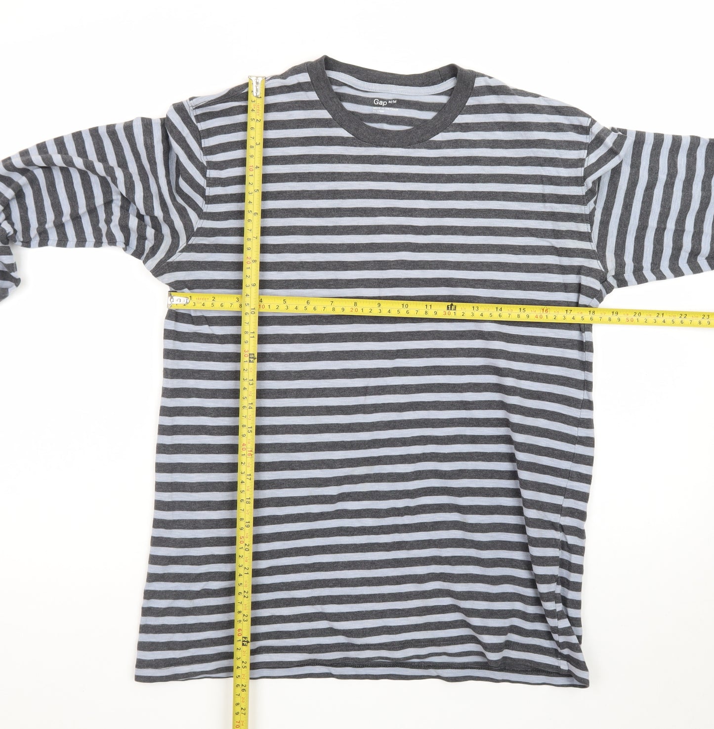 GAP Men's Grey Striped Long Sleeve Crew Neck Cotton T-Shirt Size M