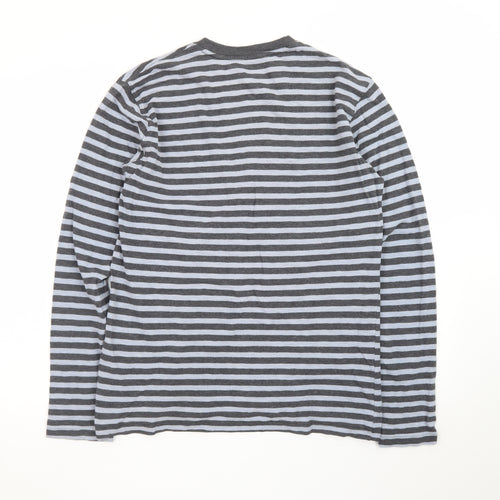 GAP Men's Grey Striped Long Sleeve Crew Neck Cotton T-Shirt Size M