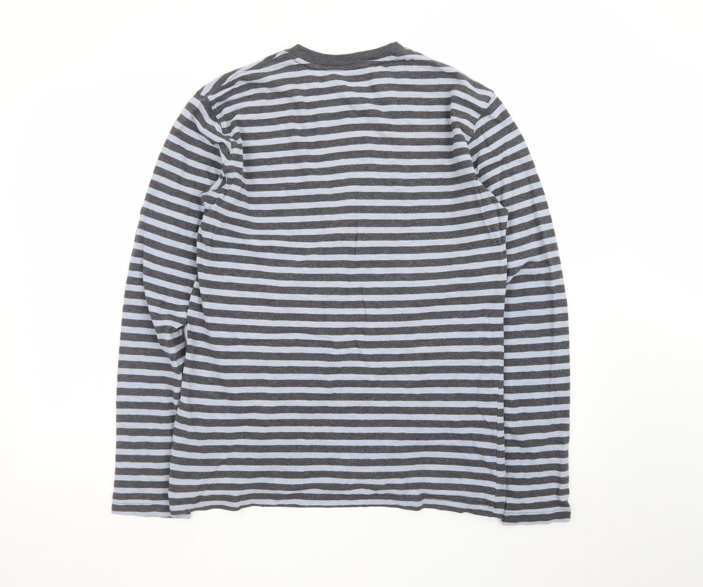 GAP Men's Grey Striped Long Sleeve Crew Neck Cotton T-Shirt Size M