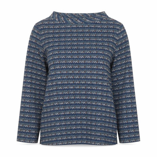 Front view of Seasalt Cornwall Women's Blue Fair Isle Organic Cotton Long Sleeve Top, size 8