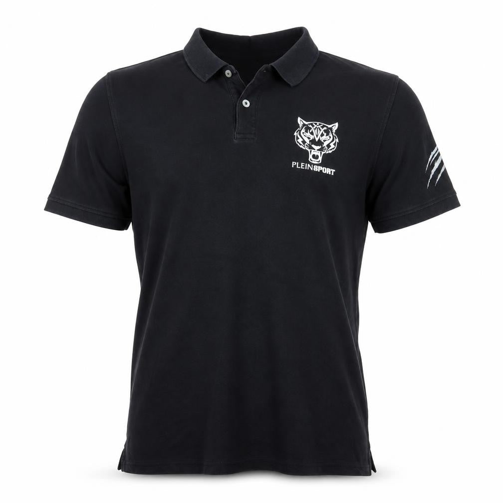 Plein Sport Men's Black 2XL Cotton Tiger Logo Polo Shirt