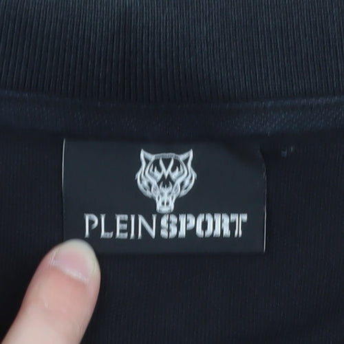 Plein Sport Men's Black 2XL Cotton Tiger Logo Polo Shirt
