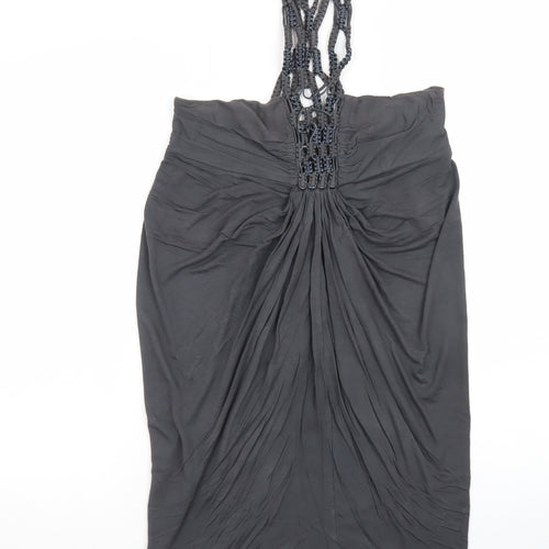Warehouse Women's Black Size 10 Beaded Ruched Slip Dress