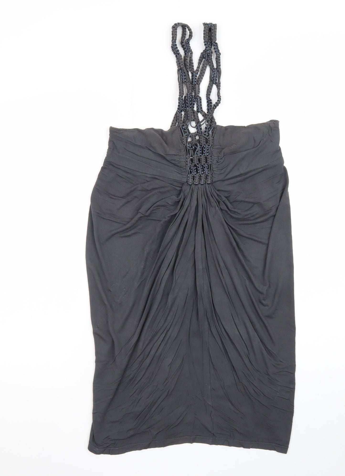 Warehouse Women's Black Size 10 Beaded Ruched Slip Dress