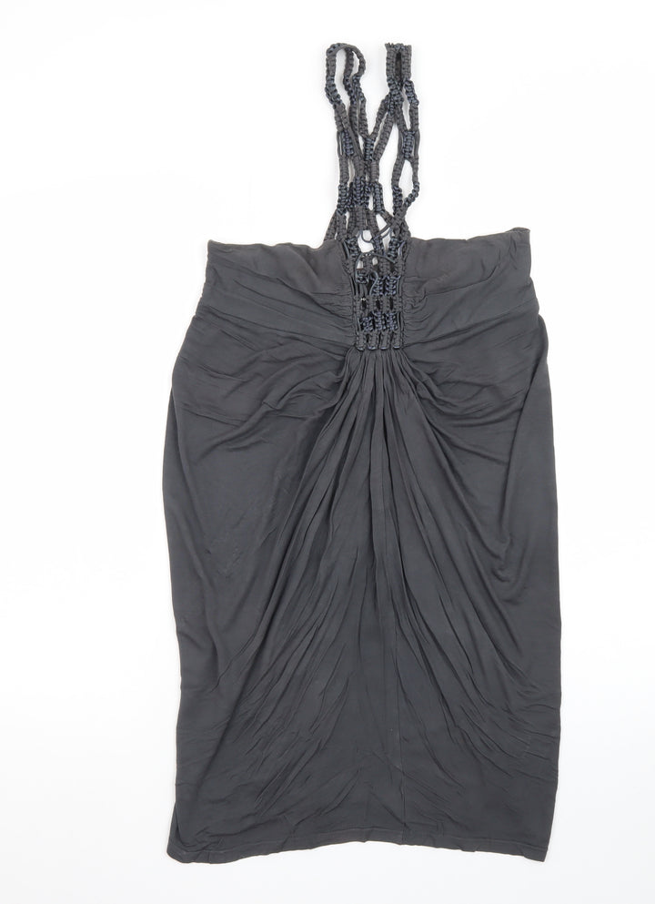 Warehouse Women's Black Size 10 Beaded Ruched Slip Dress