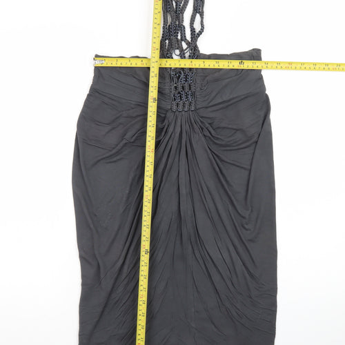 Warehouse Women's Black Size 10 Beaded Ruched Slip Dress