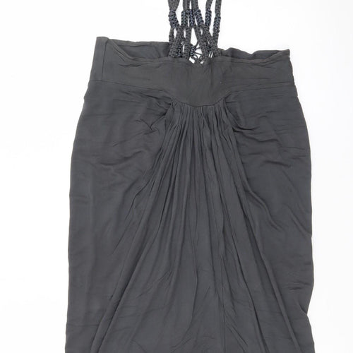 Warehouse Women's Black Size 10 Beaded Ruched Slip Dress