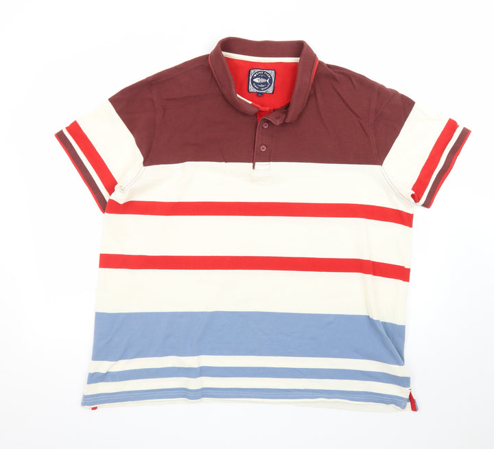 Weird Fish Men's Multicoloured 2XL Striped Cotton Polo Shirt