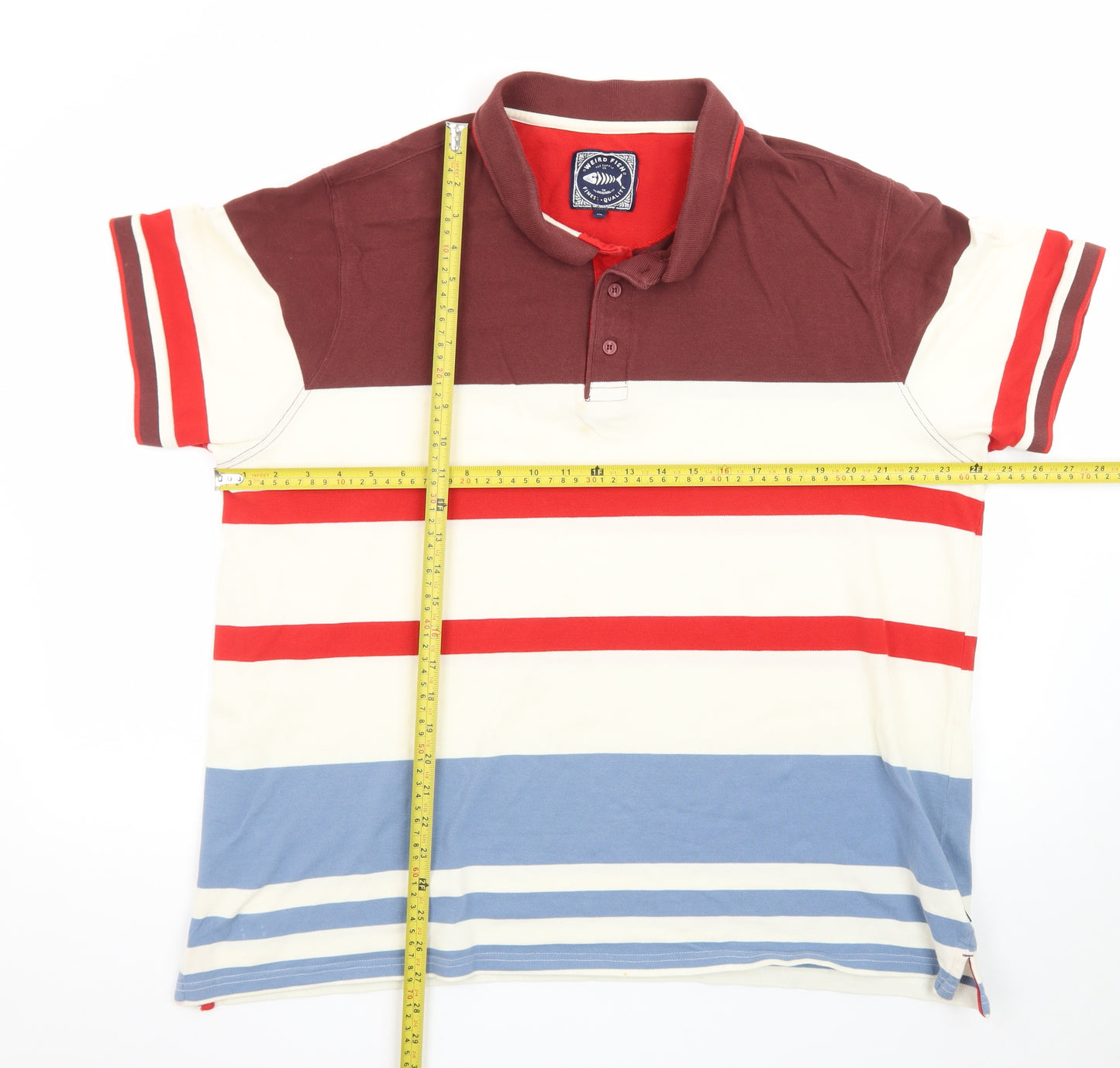 Weird Fish Men's Multicoloured 2XL Striped Cotton Polo Shirt
