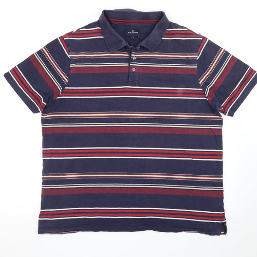 Marks and Spencer Blue Harbour Men's Blue Striped Cotton Polo Shirt XL