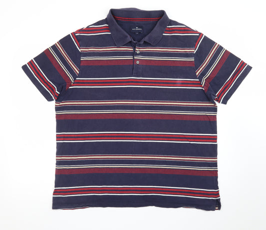 Marks and Spencer Blue Harbour Men's Blue Striped Cotton Polo Shirt XL