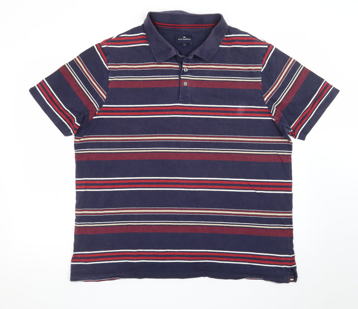 Marks and Spencer Blue Harbour Men's Blue Striped Cotton Polo Shirt XL