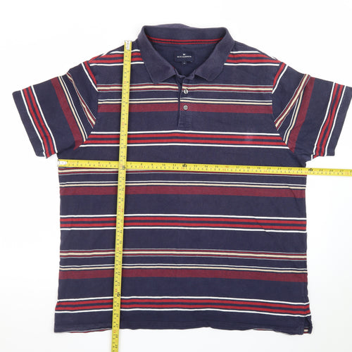 Marks and Spencer Blue Harbour Men's Blue Striped Cotton Polo Shirt XL