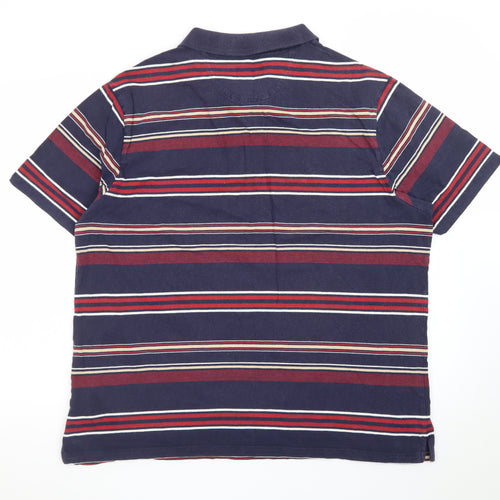 Marks and Spencer Blue Harbour Men's Blue Striped Cotton Polo Shirt XL