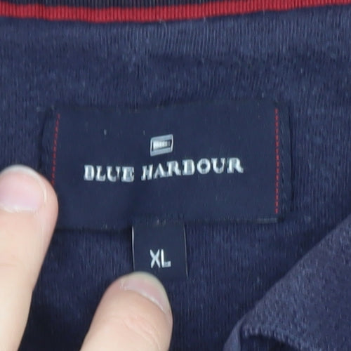 Marks and Spencer Blue Harbour Men's Blue Striped Cotton Polo Shirt XL