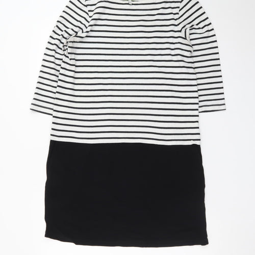 Joules Womens Black White Stripe Shift Dress UK 12 3/4 Sleeve