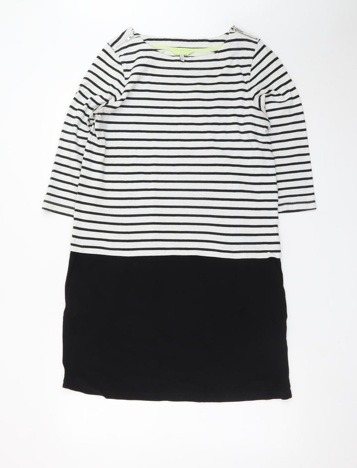 Joules Womens Black White Stripe Shift Dress UK 12 3/4 Sleeve