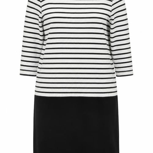 Joules Womens Black White Stripe Shift Dress UK 12 3/4 Sleeve