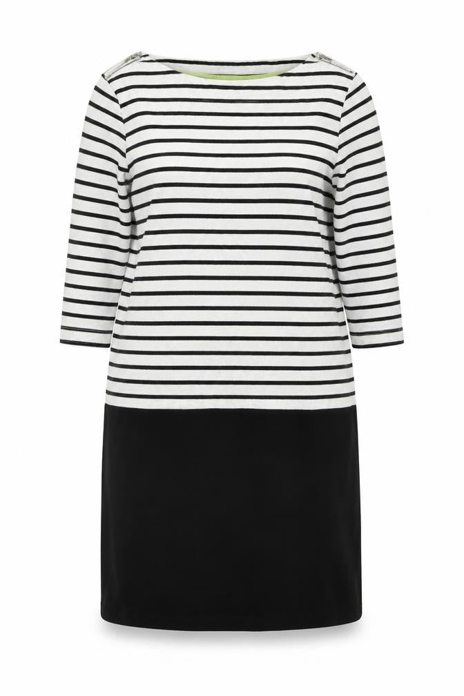 Joules Womens Black White Stripe Shift Dress UK 12 3/4 Sleeve