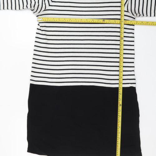 Joules Womens Black White Stripe Shift Dress UK 12 3/4 Sleeve