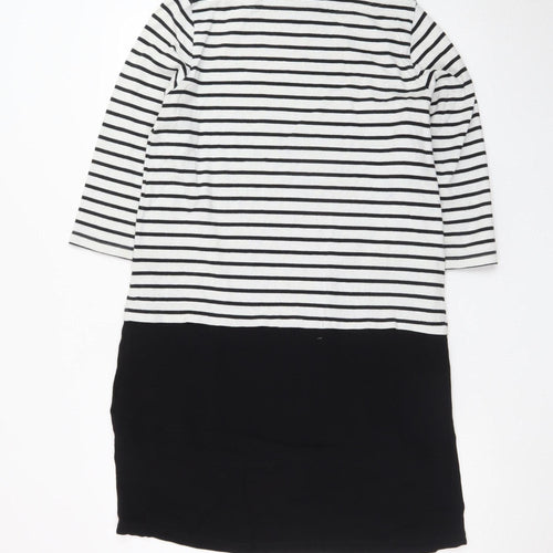 Joules Womens Black White Stripe Shift Dress UK 12 3/4 Sleeve