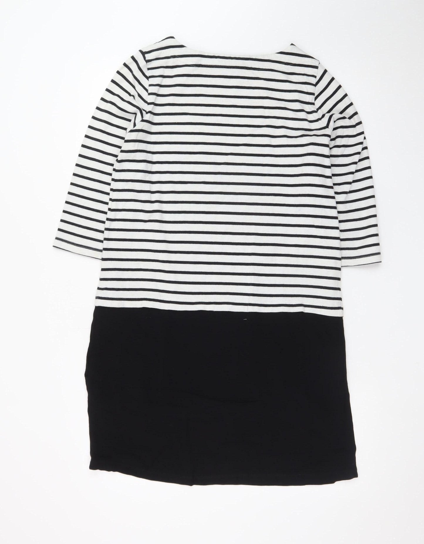 Joules Womens Black White Stripe Shift Dress UK 12 3/4 Sleeve