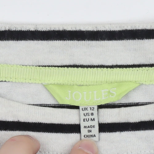 Joules Womens Black White Stripe Shift Dress UK 12 3/4 Sleeve