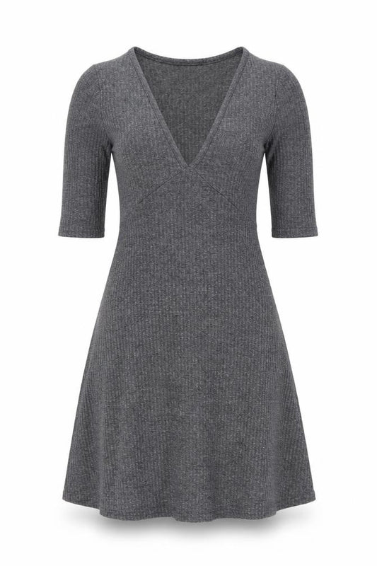 Front view of Sparkle & Fade Women’s Grey Knit A-Line Stretch Dress XS