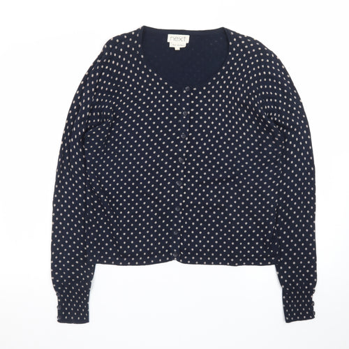 Next Women Blue Polka Dot Cardigan Size 14 Round Neck Knitwear