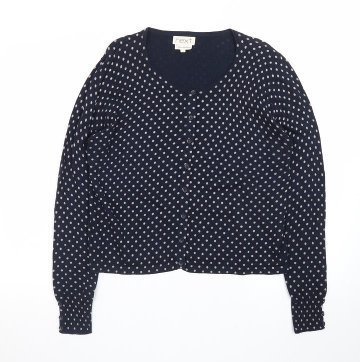 Next Women Blue Polka Dot Cardigan Size 14 Round Neck Knitwear