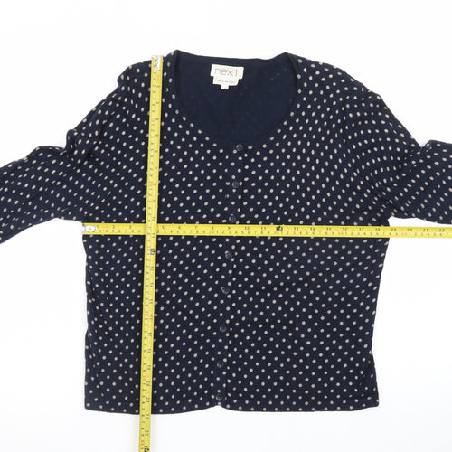 Next Women Blue Polka Dot Cardigan Size 14 Round Neck Knitwear
