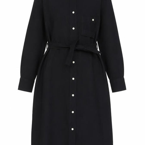 Uniqlo Women Black Lyocell Belted Long Sleeve Shirt Dress S