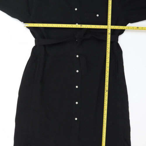 Uniqlo Women Black Lyocell Belted Long Sleeve Shirt Dress S