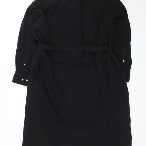 Uniqlo Women Black Lyocell Belted Long Sleeve Shirt Dress S
