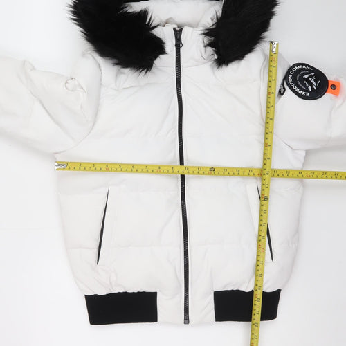 Superdry Women White Puffer Jacket UK 10 Faux Fur Hooded Everest Style
