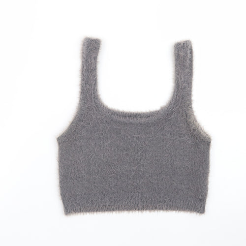 Stradivarius Women's Grey Fuzzy Knit Camisole Tank Top Size M