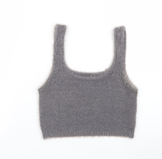 Stradivarius Women's Grey Fuzzy Knit Camisole Tank Top Size M