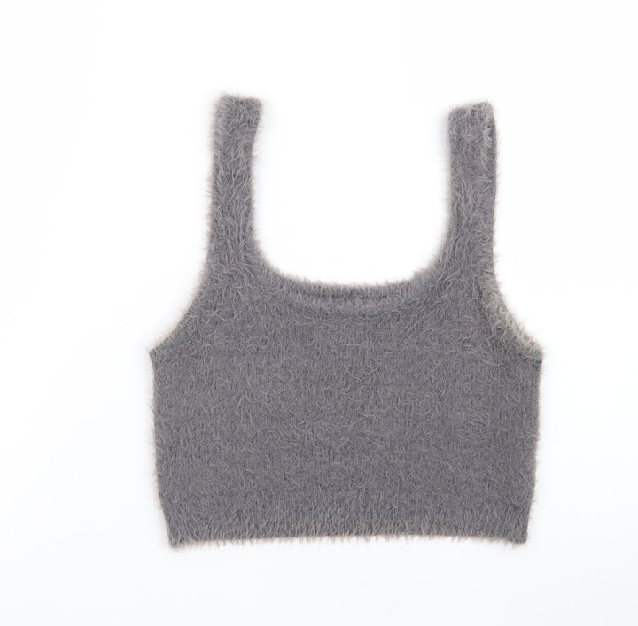 Stradivarius Women's Grey Fuzzy Knit Camisole Tank Top Size M